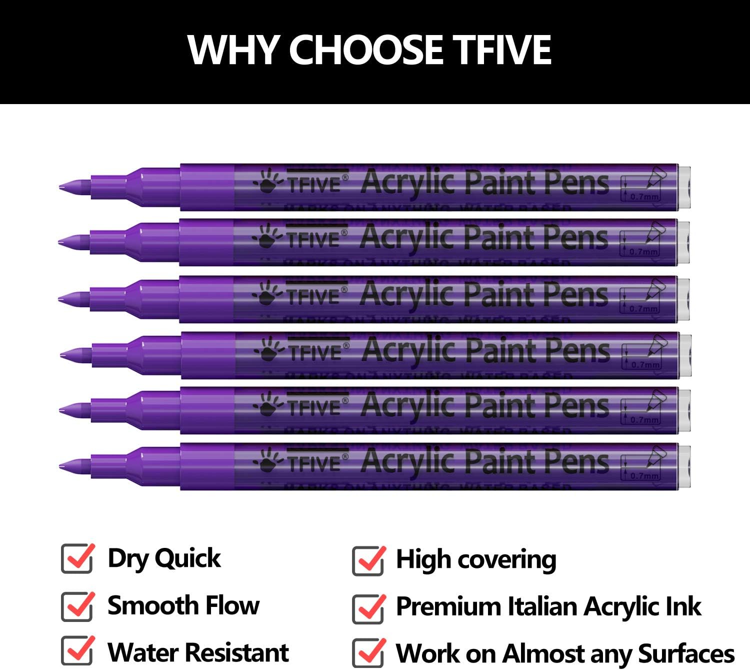 TFIVE Purple Paint Markers Paint Pens, 6 Pack Acrylic Permanent Marker image 2