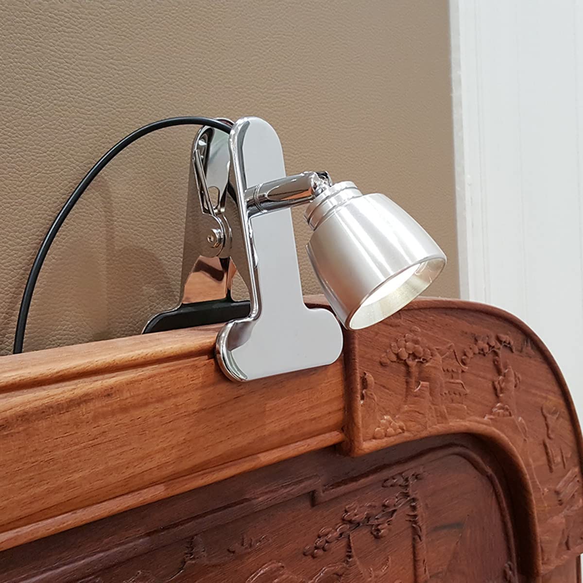 Lampada da lettura flessibile a clip, regolabile, a 270°, portatile, a LED, luce da scrivania/tavolo/letto, 3000 K, luce bianca calda, perfetta per casa e camera da letto, colore argento