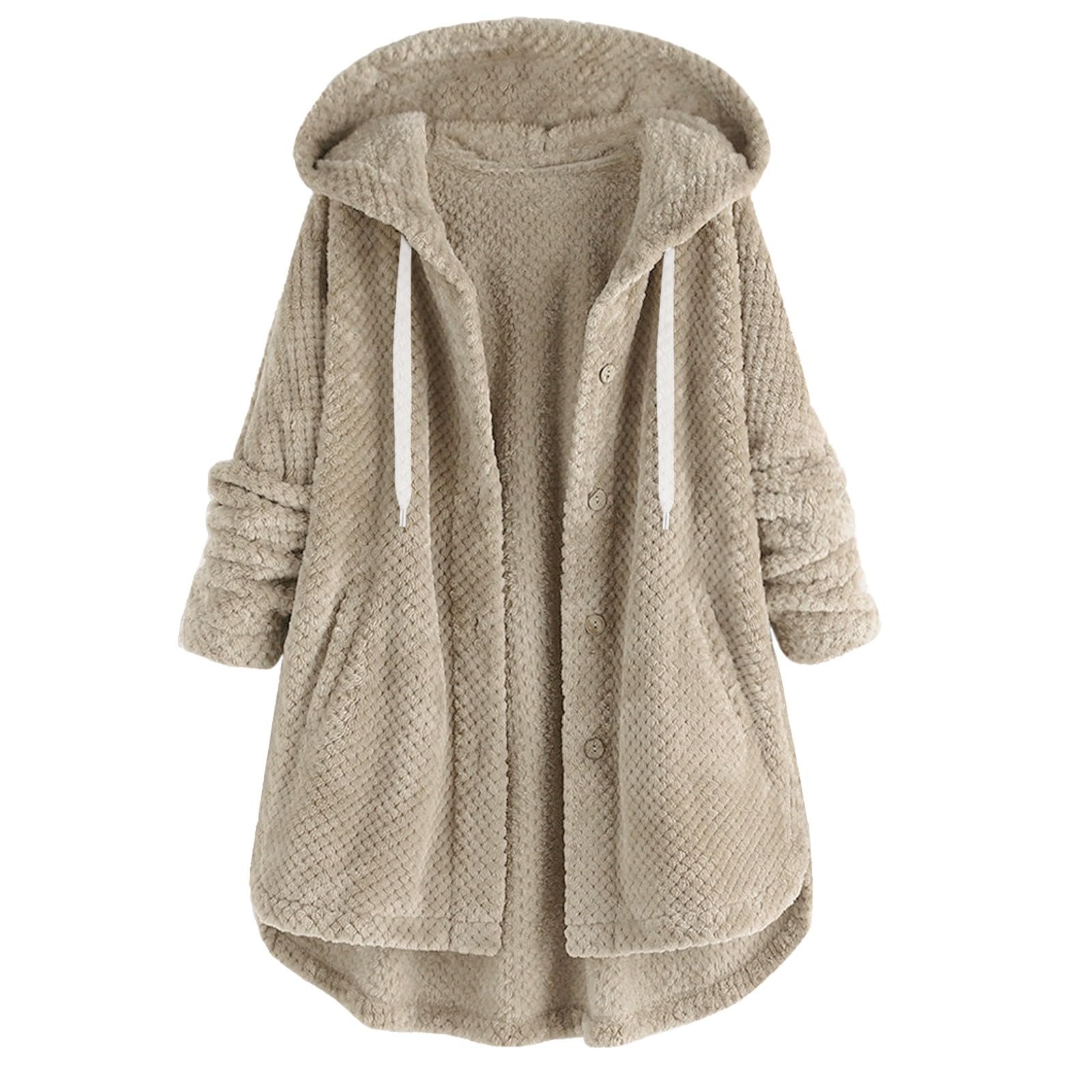 Chaqueta Mujer Invierno Abrigos De Cazadora Forro Polar，Mujer Chaqueta Otoño Invierno Color Capucha Manga Larga Botones Bolsillo Cardigan Abrigo Casual