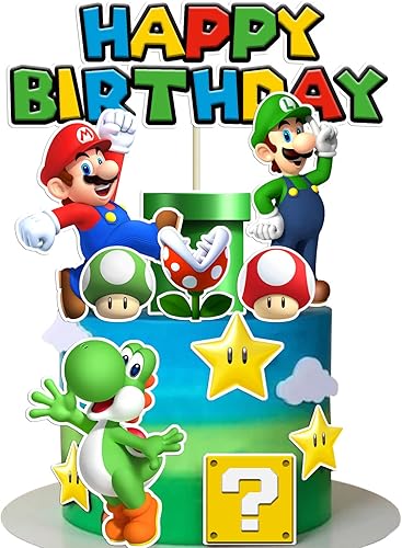 14 piezas de decoración de pastel de Super Bros para decoración de fiesta de cumpleaños, suministros de fiesta de cumpleaños de Super Brother: