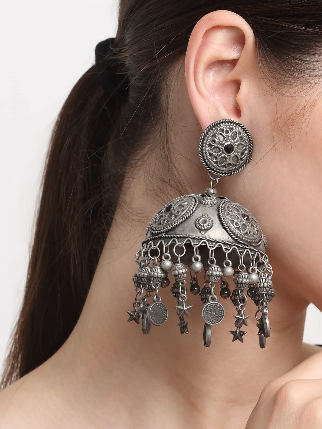 Celebrity Inspired Oxidised Silver Jhumki Earrings (Style 2)