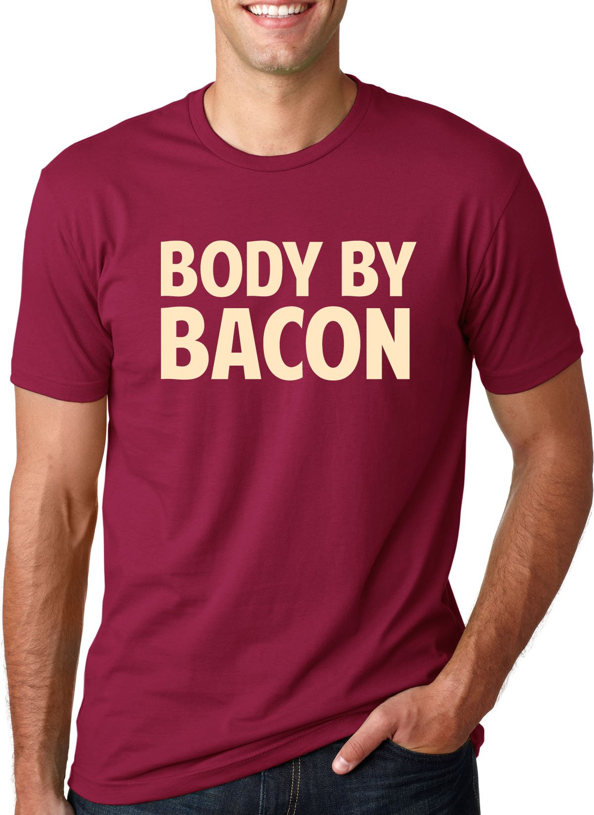 Crazy Dog T-ShirtsMens Body by Bacon T Shirt Funny Bacon Eating Shirt Lover Gift for Dad Grilling