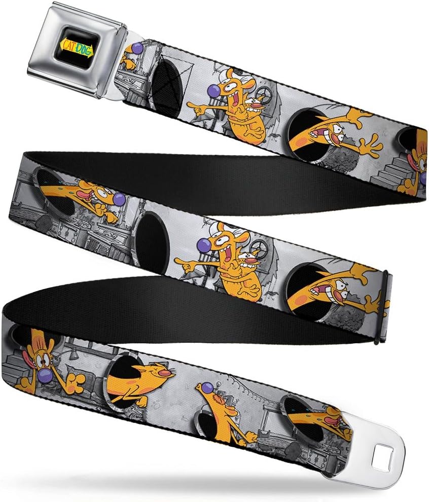 Buckle-Down Seatbelt Belt - CatDog House Poses Grays - 1.0" Wide - 20-36 Inches in Length