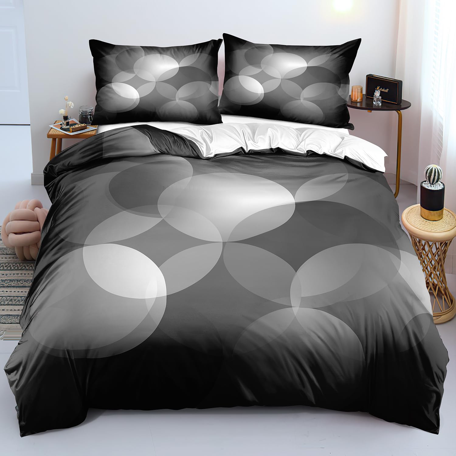 Housse de couette 260x240 motif géométrique noir gris parure de lit moderne