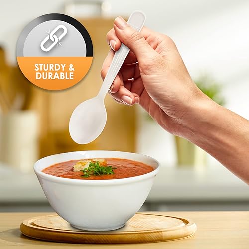 Miniatura 5 de PAMI Cucharas de sopa de plástico desechables de peso pesado paquete de 1000 unidades  Cubiertos de plástico blanco a granel para fiestas, bodas,