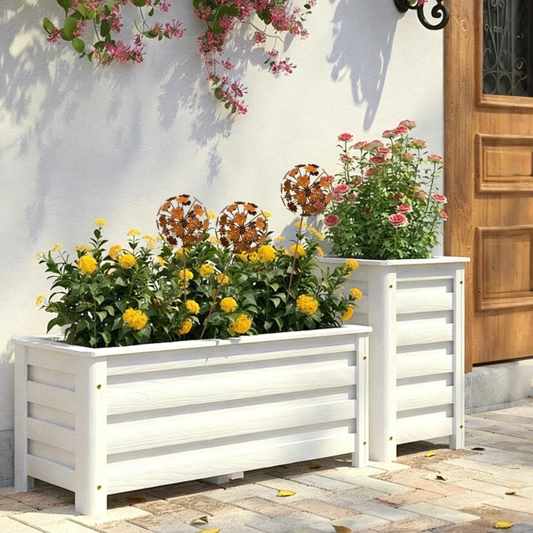 Lot de 2 bouchons de jardin en forme de fleur métal rouille naturelle décoration jardin jardin terrasse balcon jardin avant extérieur