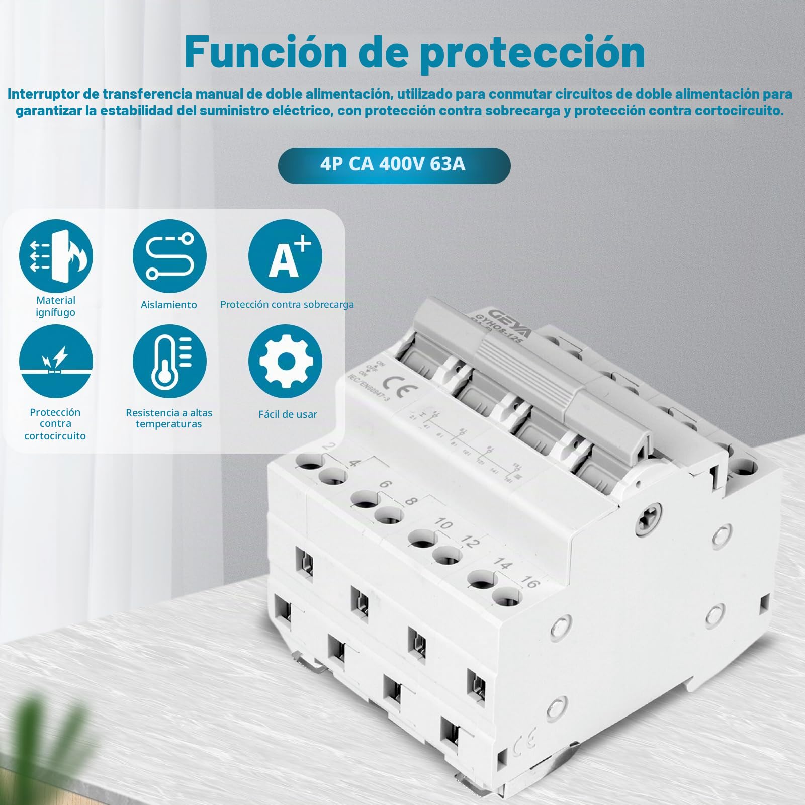 Interruptor de transferencia 4P 63A Conmutador Dual Power manual 400VAC interruptor de Aislamiento transferencia manual Montaje en carril DIN