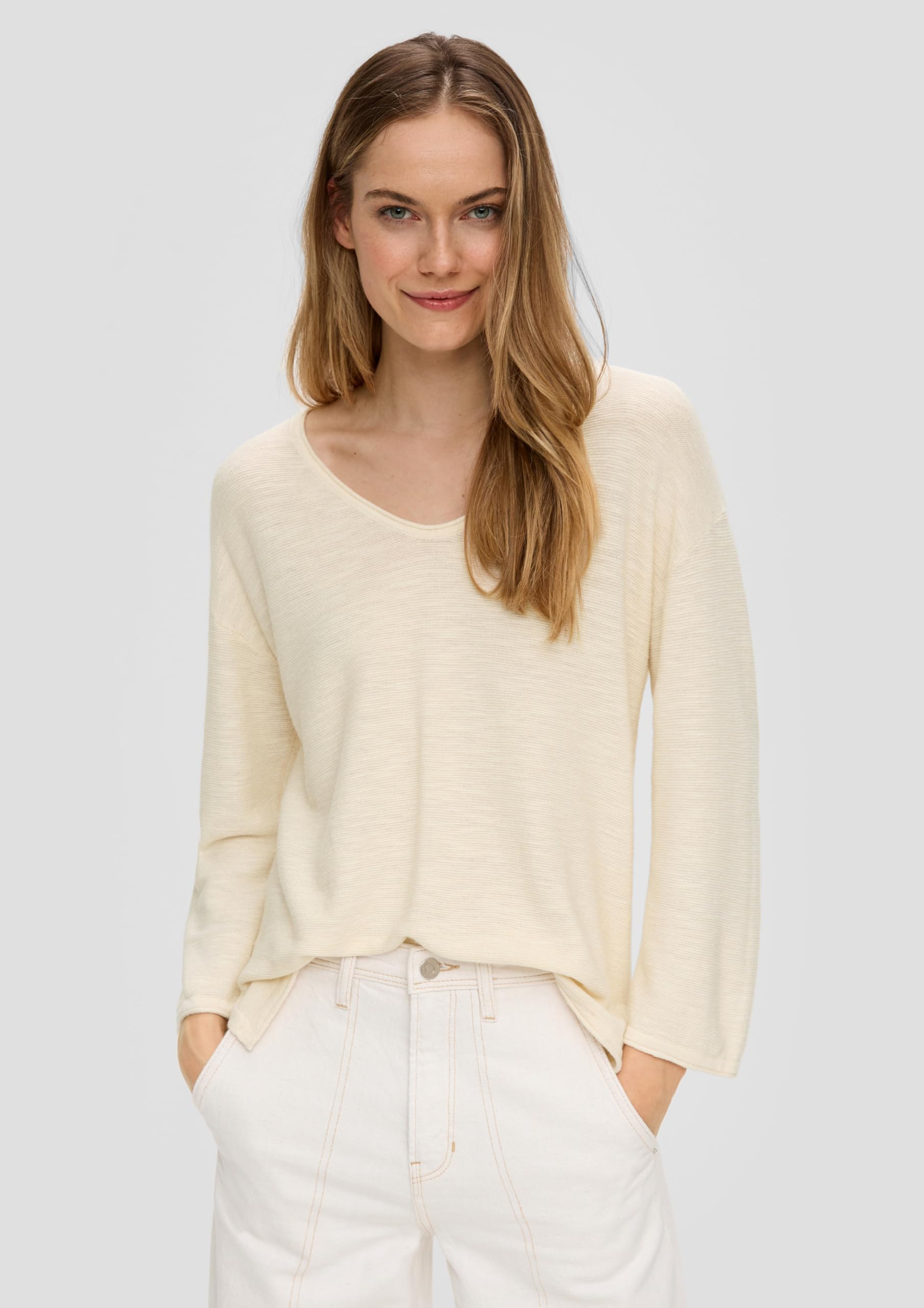 s.Oliver Feinstrickpullover aus Leinenmix mit U-Boot-Ausschnitt