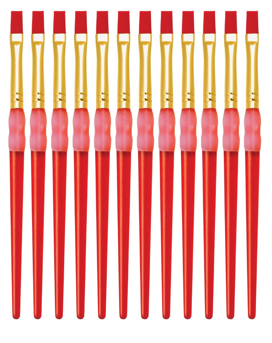 Lot de 12 pinceaux plats pour enfant de taille 8 pour gouache et acrylique