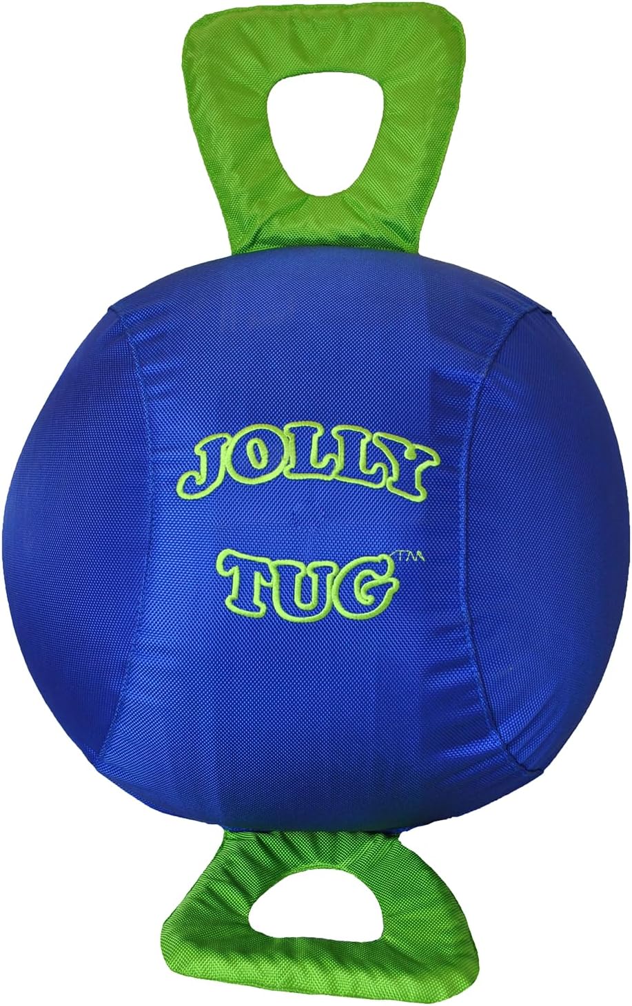 Horsemen's Pride 14" Jolly Tug Horse Toy, Blue (JT14 B),All Breed Sizes | 14 inch Jolly Ball inside tough machine-washable Cordura Nylon cover with 2 handles for multi-horse tug play