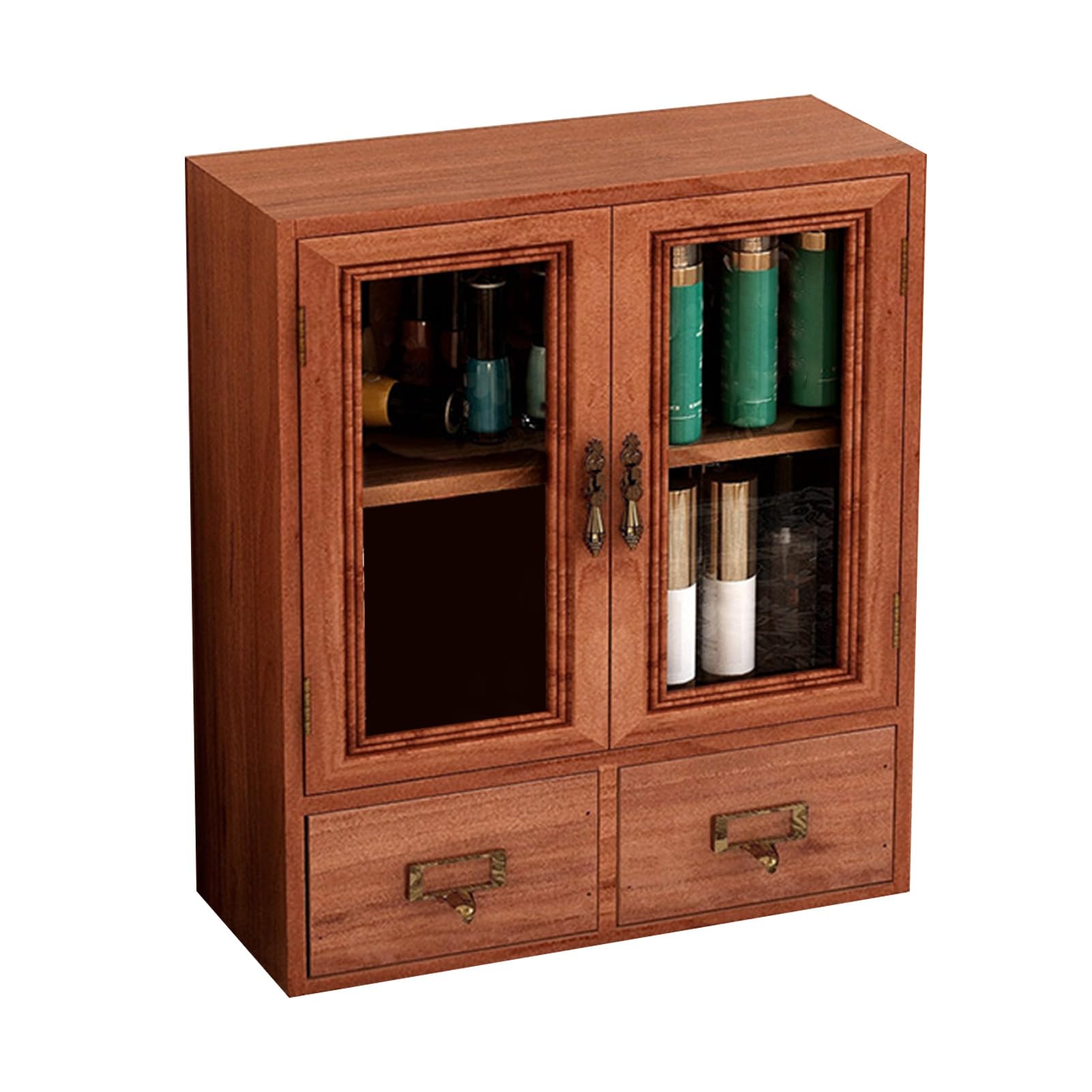 Scaffale da Scrivania retrò in Legno, con Finitura Dipinta a Mano e Grana Trasparente per Organizer da Scrivania per Libri, Profumi e Cosmetici