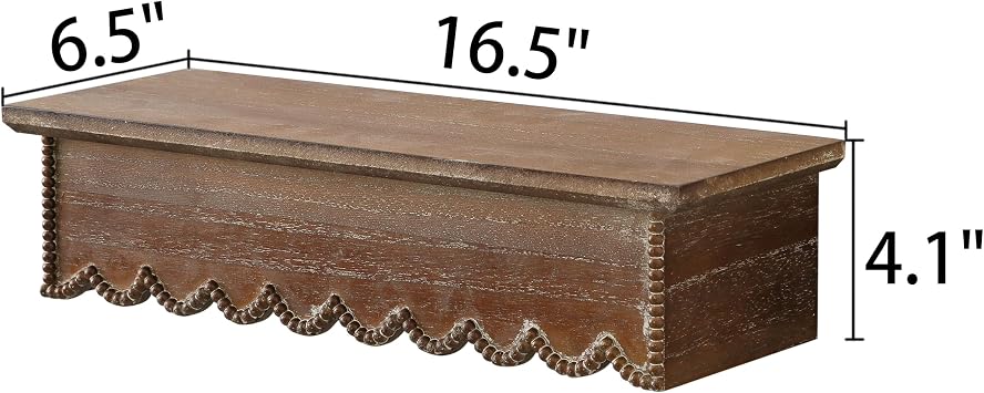 SOFE Vintage Wood Scalloped Decorative Wall Shelf, Beaded Trim