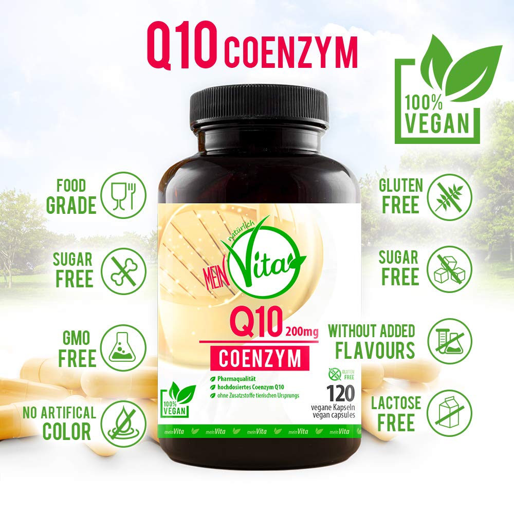 Coenzym Q10, 100% Vegan, extra hochdosiert mit 200mg pro Kapsel - 120 Kapseln im 4 Monatsvorrat, Bioaktiv, Premium Q10 | hochdosiert, 4 Monatsvorrat, ohne Gelatine