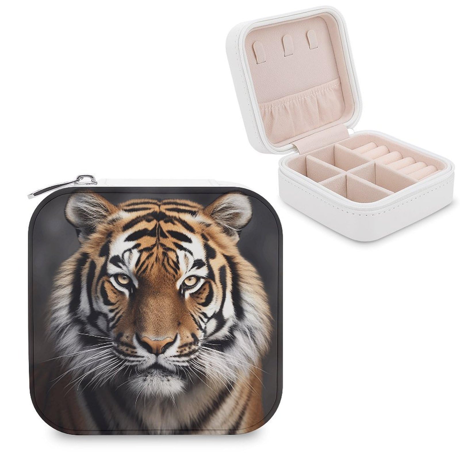 VstaDank Tiger Travel Jewelry Case Small Portable Jewellry Organizer Box PU Leather Organizer Boxes Personalized Jewellery Storage Holder Gift for Womens Rings Earrings