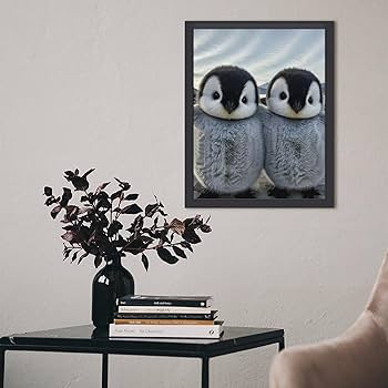 Amazon.co.jp: セルフィーを撮る2匹のペンギン 絵画 絵 仲良しの