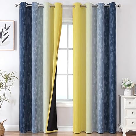 Estelar Textiler Navy Blue and Yellow Gradient Curtains: A Symphony of Hues for Your Home