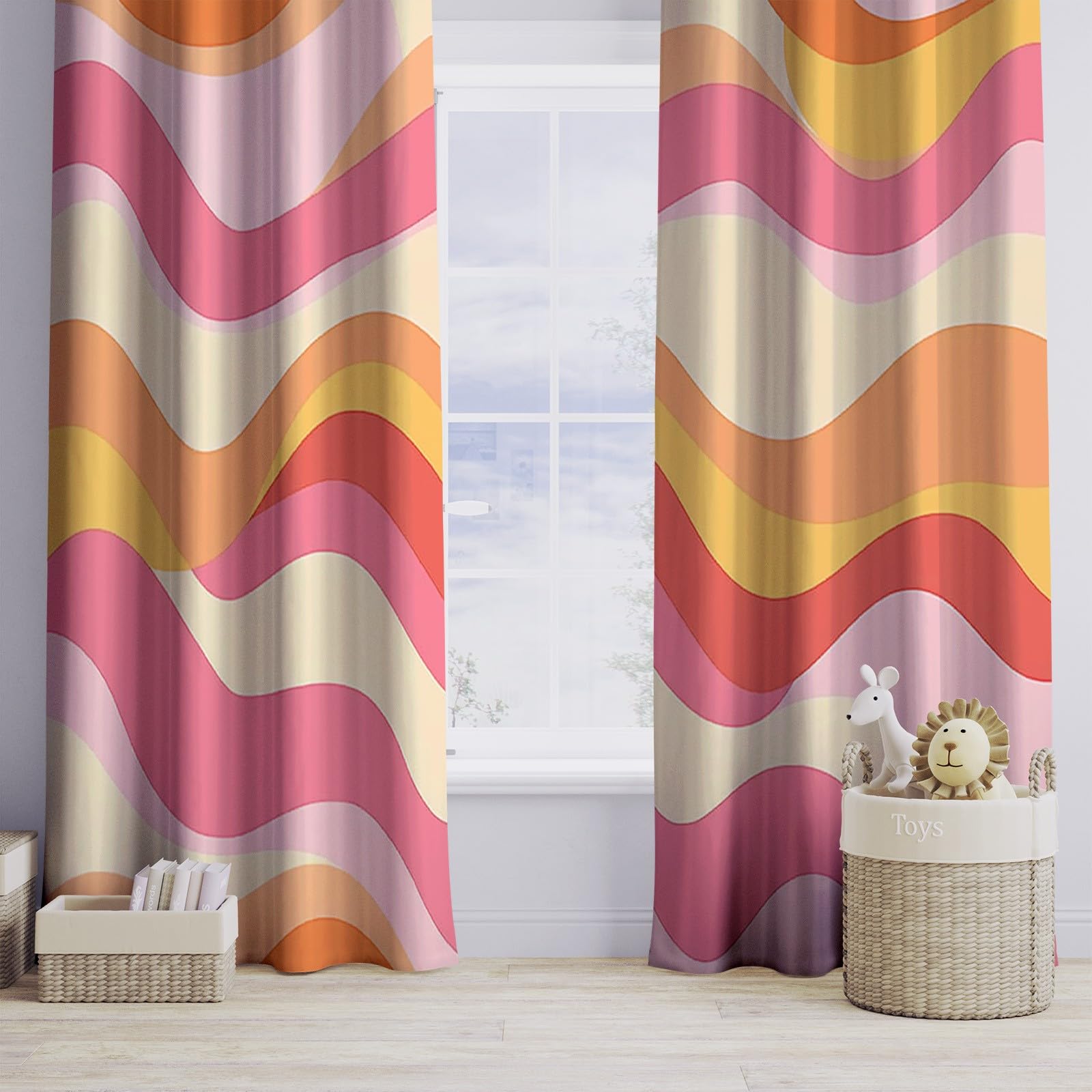 Rideaux Isolants 110x215 cm 2 Panneaux Anti-Chaleur Opaque Design Tribal Rétro Abstrait Rose Orange