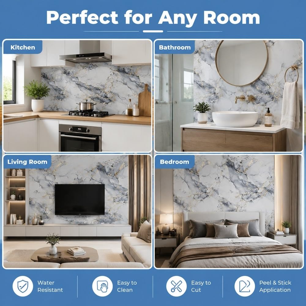 Paneles de pared de mármol, adhesivo for salpicaduras de azulejos | Panel de espuma PVE de 11,81x11,81 pulgadas, fácil instalación, resistente a arañazos, imperfecciones(Color51,36pcs)