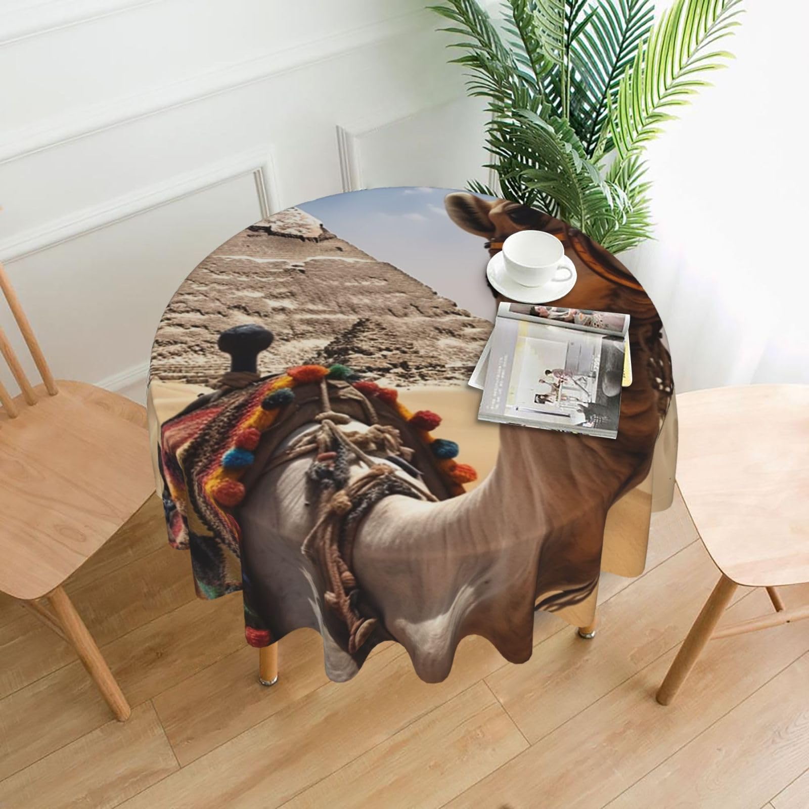 Fodpand Black Pyramid Camel Tablecloths For Round Tables 60 Inches - Reusable And Washable Kitchen Table Clothes Decorative Table Cover For Dining Tables, Buffet Parties, Wrinkle Resistant