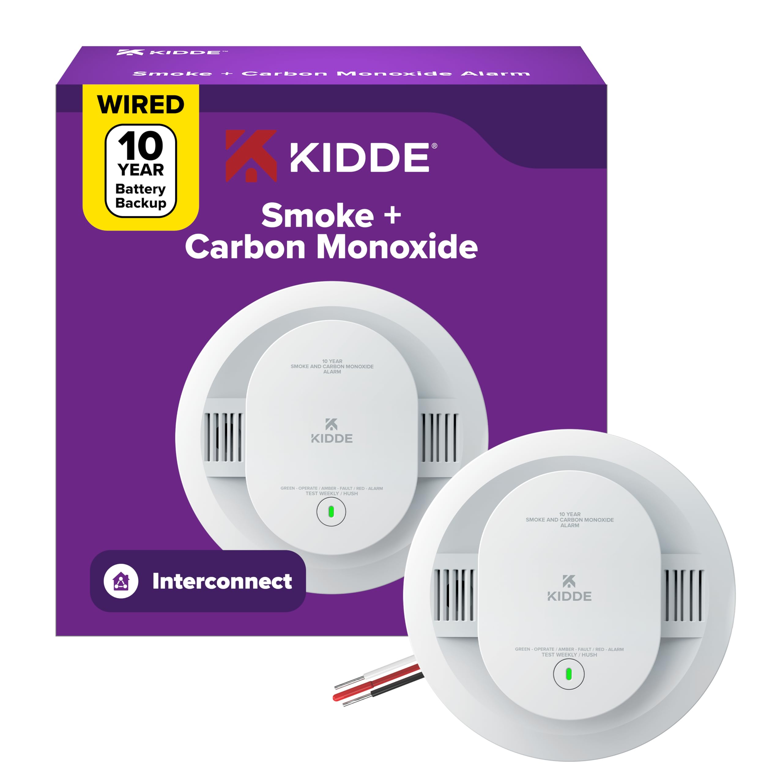 Kidde Smoke &amp; CO Detector, Hardwired &amp; 10-Year Battery, 30CUA10, 1 Pack