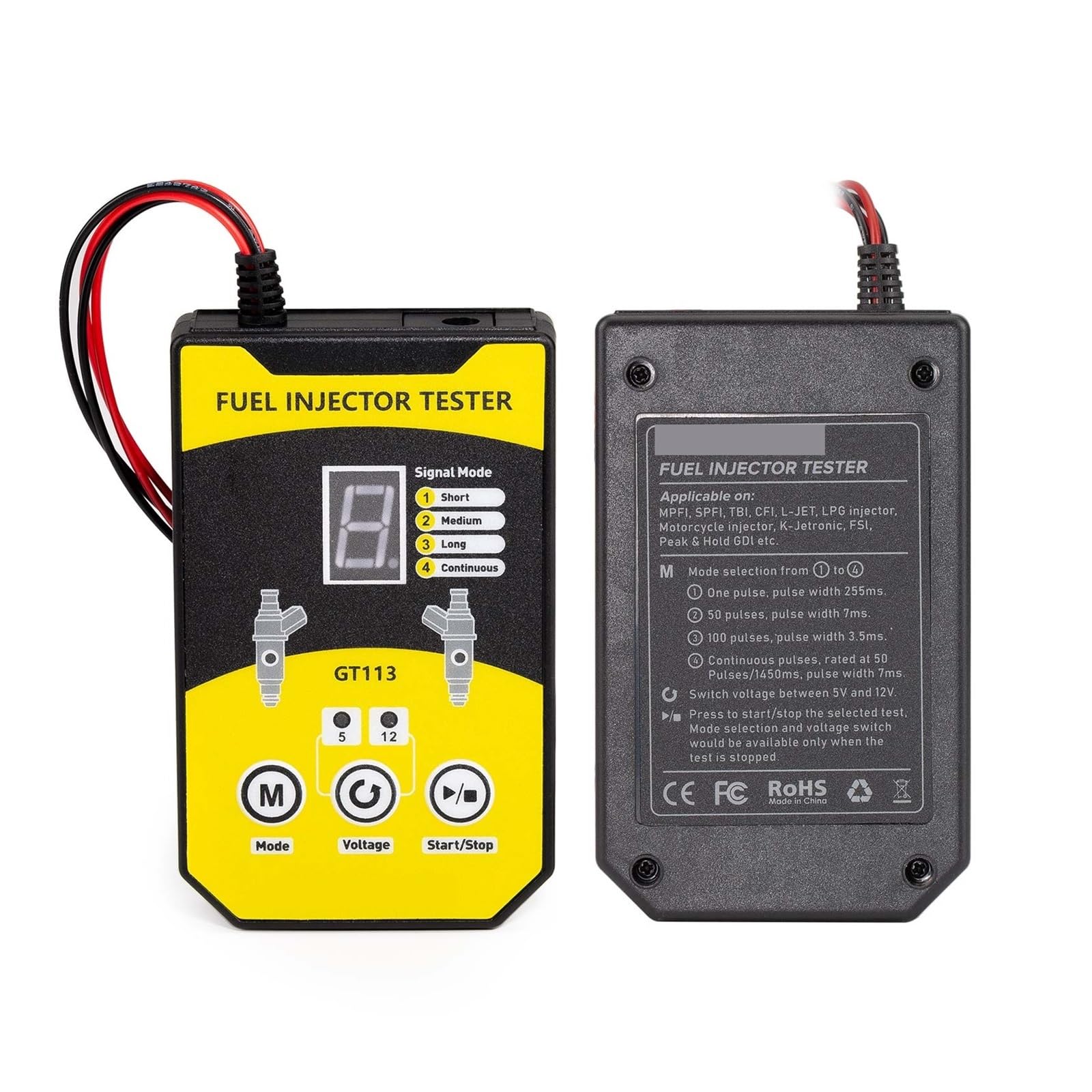 Probador de inyectores, GT113 - Limpiador y comprobador de inyectores de Combustible Universal con 6 tamaños de adaptadores y 8 Modos de Pulso for Coches y Motocicletas.