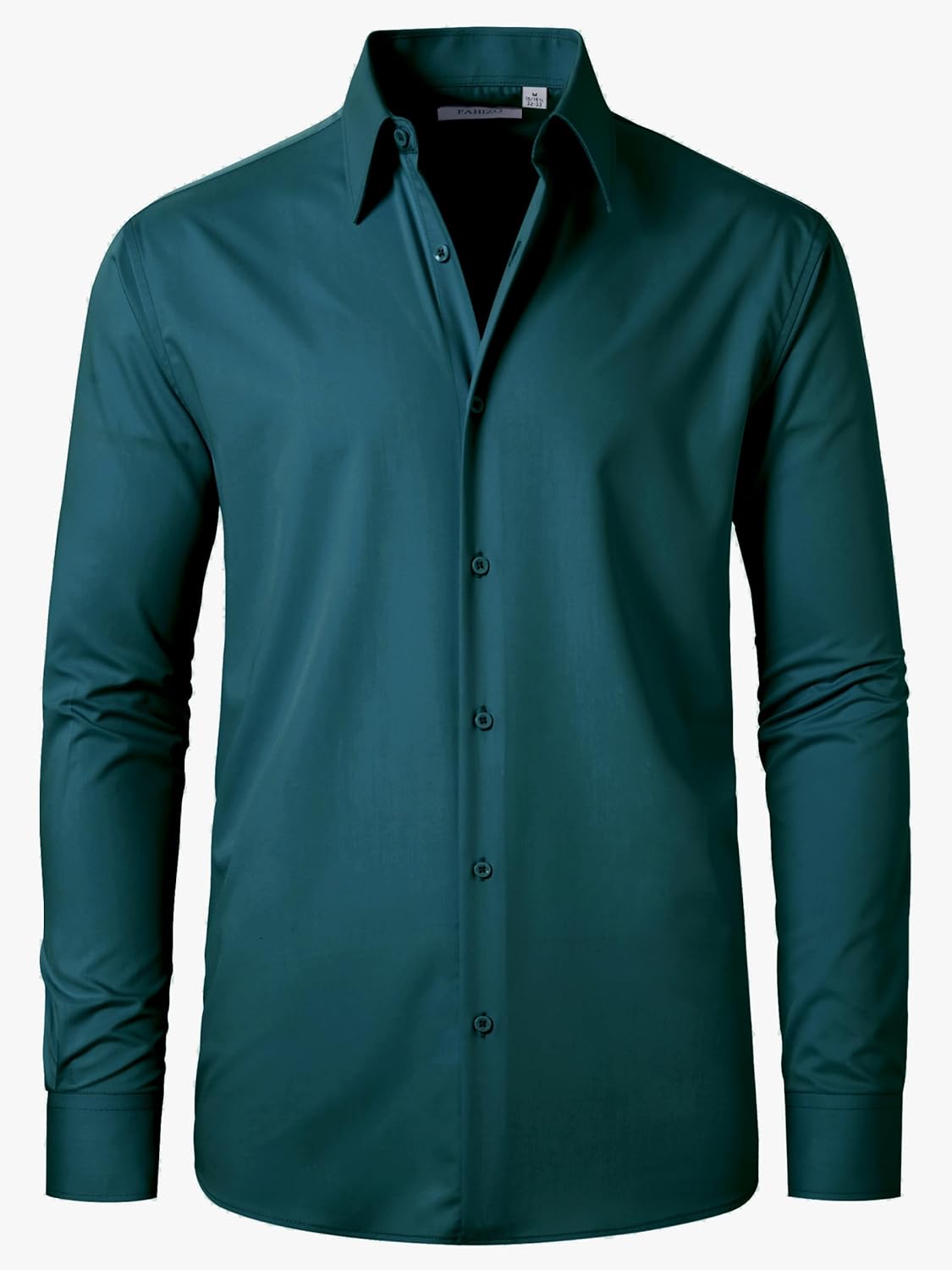 FAHIZO Men's Dress Shirt Regular Fit Soild Business Formal Long Sleeve Button Up Stretch Shirts, Teal, 15.5 Neck 34"-35" Sleeve,M - Image 2