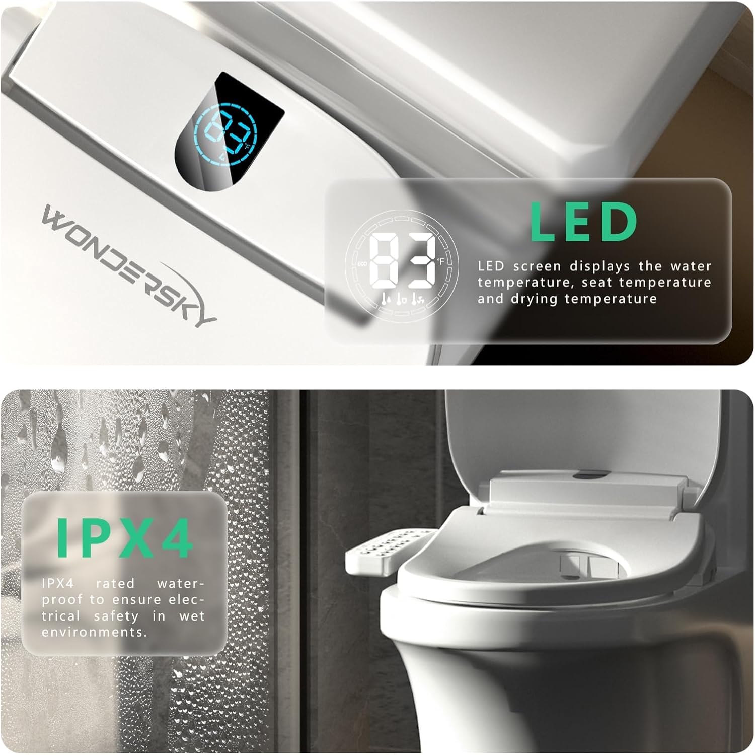 Round Bidet Toilet Seat, Smart Heated Toilet Seat with Warm Water and Dryer, Soft Close Bidet Seat with Adjustable Temperature, Stainless Steel Nozzle