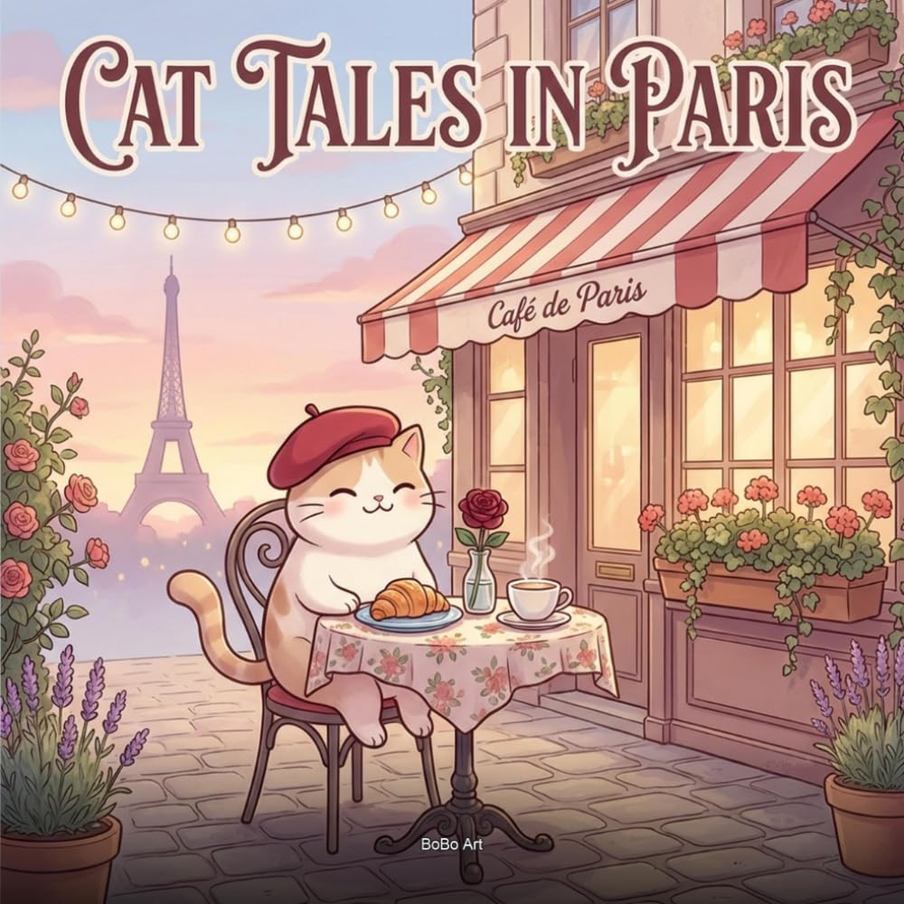Parisian Cafe & Streets: Bold and Easy Kawaii Paris Coloring Book for Adults and Teens: 50 Cute Cozy Illustrations of Paris Cafes, Cobblestone ... & More for Relaxation and Stress Relief