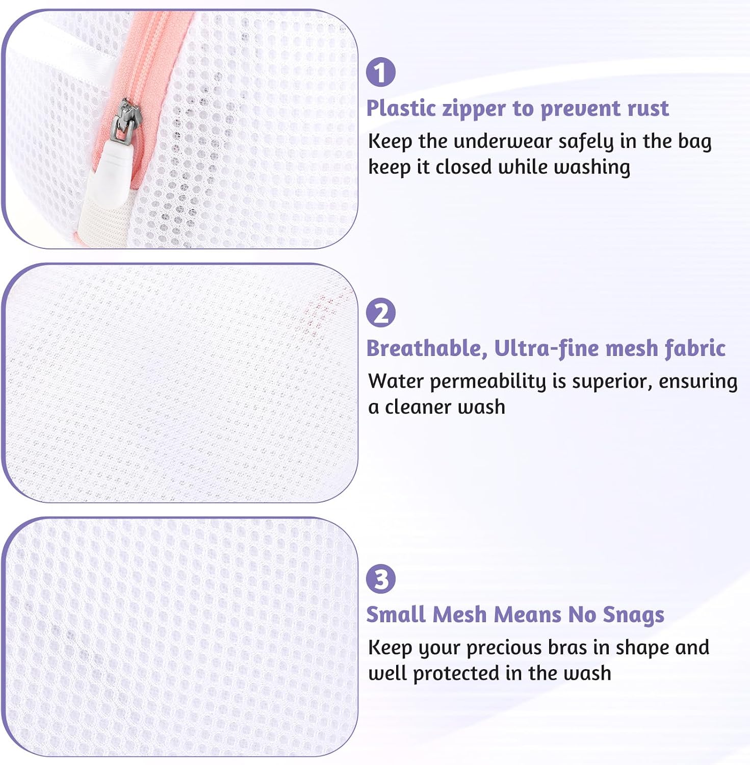 Giantree 3 Pcs Bra Washing Bags, Mesh Wash Bag for Bras with Zipper Large image 3