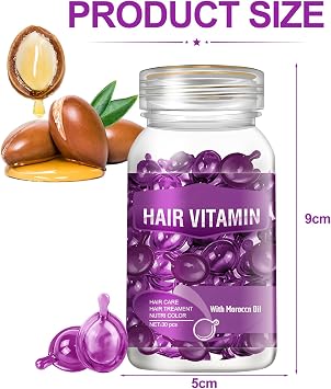 Hair Vitamin Serum Capsule, Hair Care Capsules Hair Treatment Serum Hair Vitamins Capsules for Hair Care Hair Moisturising Essence Anti-Frizz Hair Breakage Repair Hair Oil Capsules for Hair (Purple)