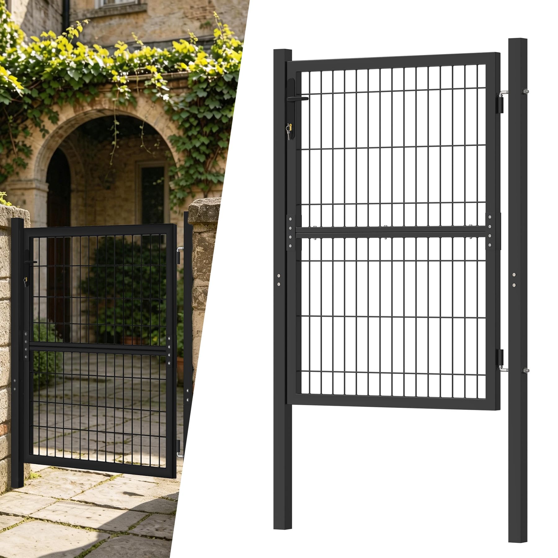 Puerta De Jardín Acero Galvanizado 125x100 Cm | Incluye Cerradura Y 3 Llaves | Robusta Y Duradera Color Verde RAL6005 | Entrada Para Patio Y Terraza