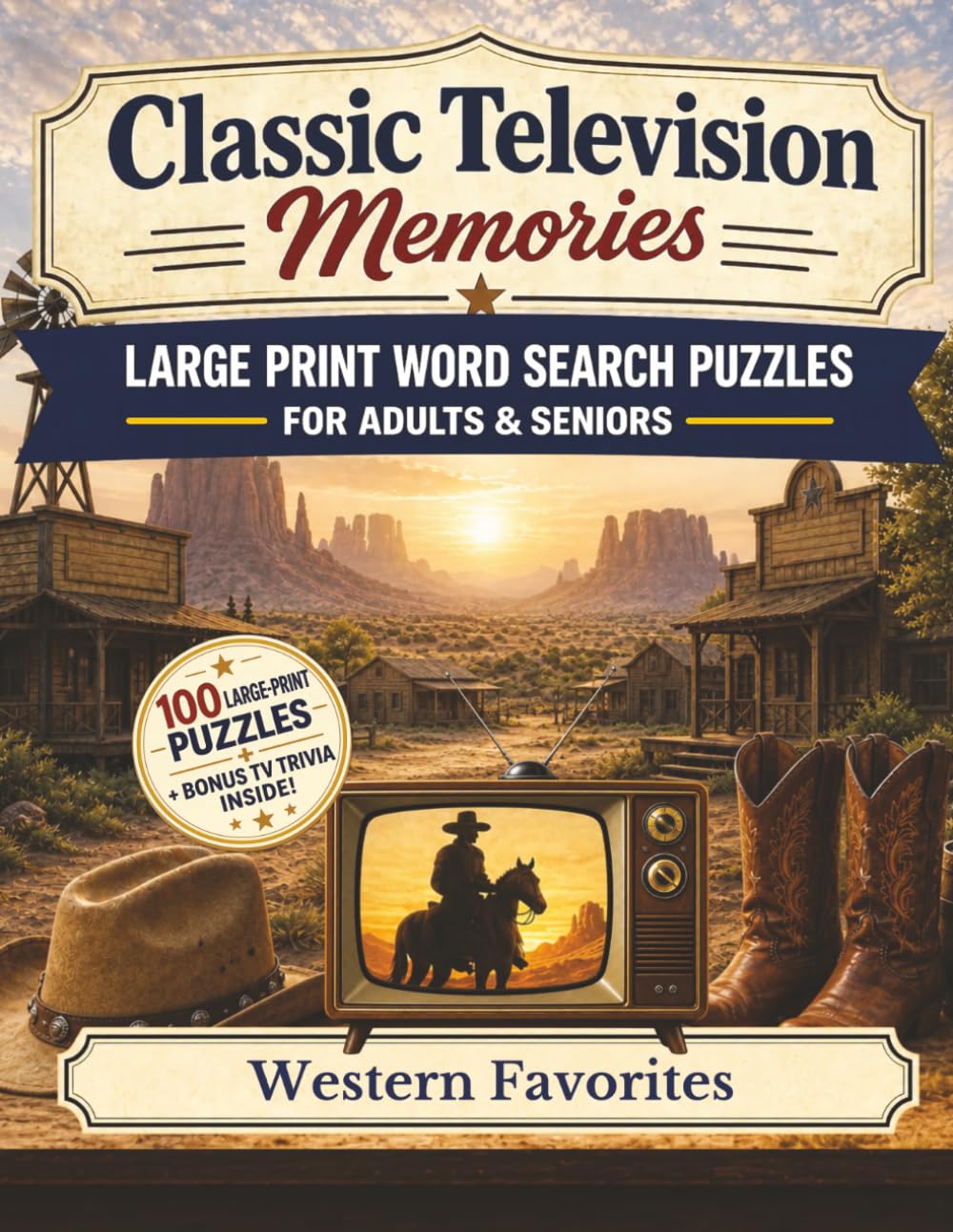 Classic Television Memories Word Search: Western Favorites — 100 Large Print Nostalgic Word Search Puzzles for Adults and Seniors with Bonus Classic TV Trivia