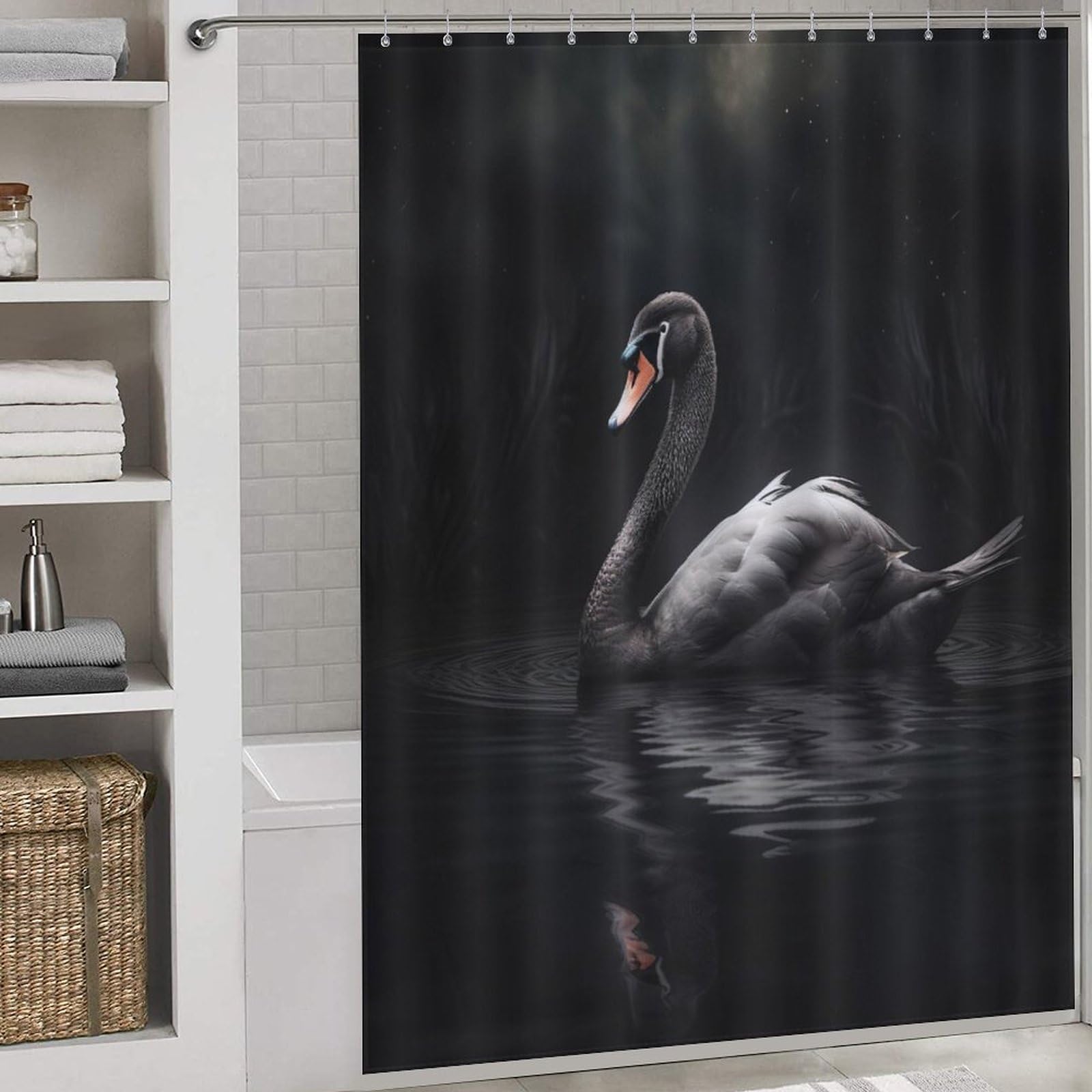 Rideau de douche cygne imperméable rideau de bain lavable 168x183cm