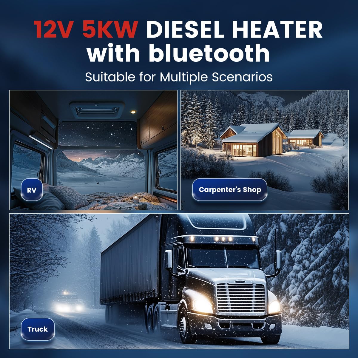 Ogrzewacz postojowy 12 V 2 kW 5-8 kW Hcalory Diesel, ogrzewanie samochodowe, ogrzewanie powietrza typu split z panelem LCD, pilotem i inteligentną aplikacją(5-8KW Blue Red)