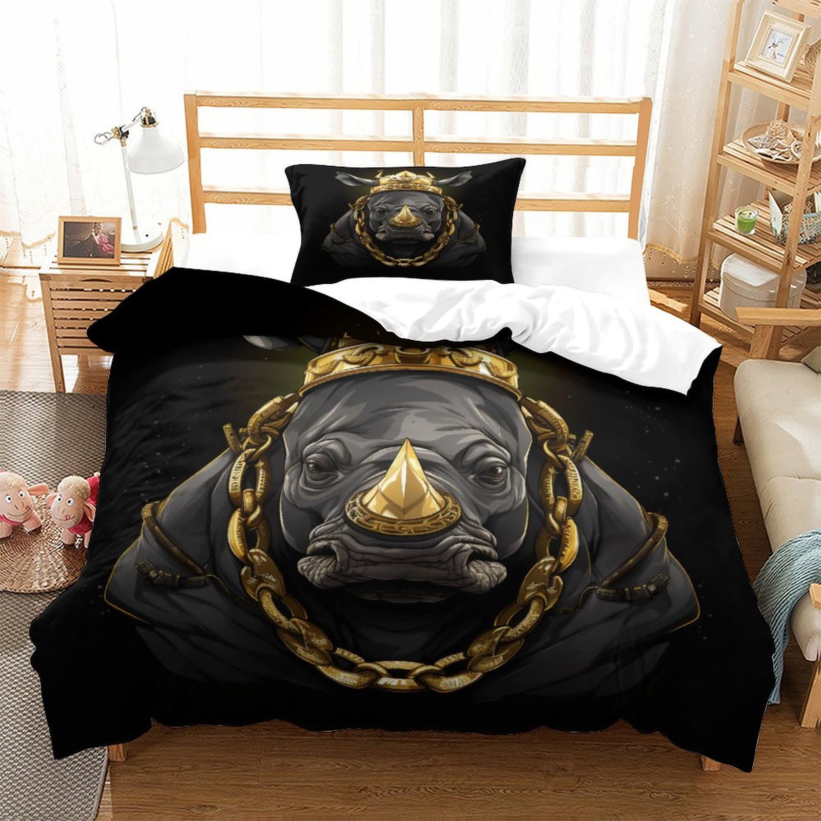 P1S9U7W5Y 3D Printed Luxury Rhino 3pcs Microfiber Animal Duvet Cover Set Bedding Set Single