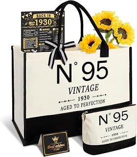 95th Birthday Gifts for Women Canvas Tote Bag Travel Gear,Unique 95 Years Old Gifts for Wife Mom Sister Aunt Friends Her, Vintage N°95 Handbag & Cosmetic Bag & Back in 1930 Poster