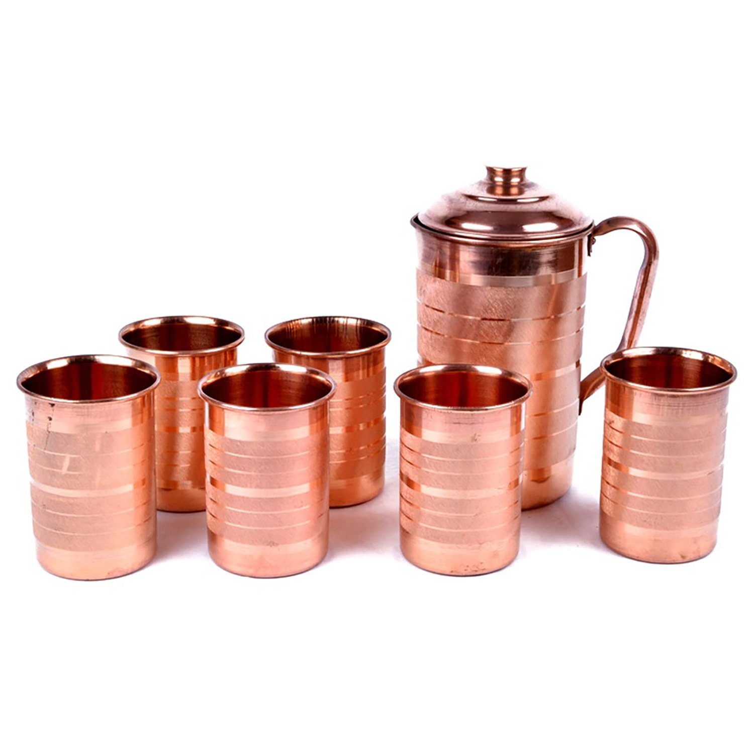 Cruche en cuivre 2 litres pichet marron et 6 verres pour eau minérale