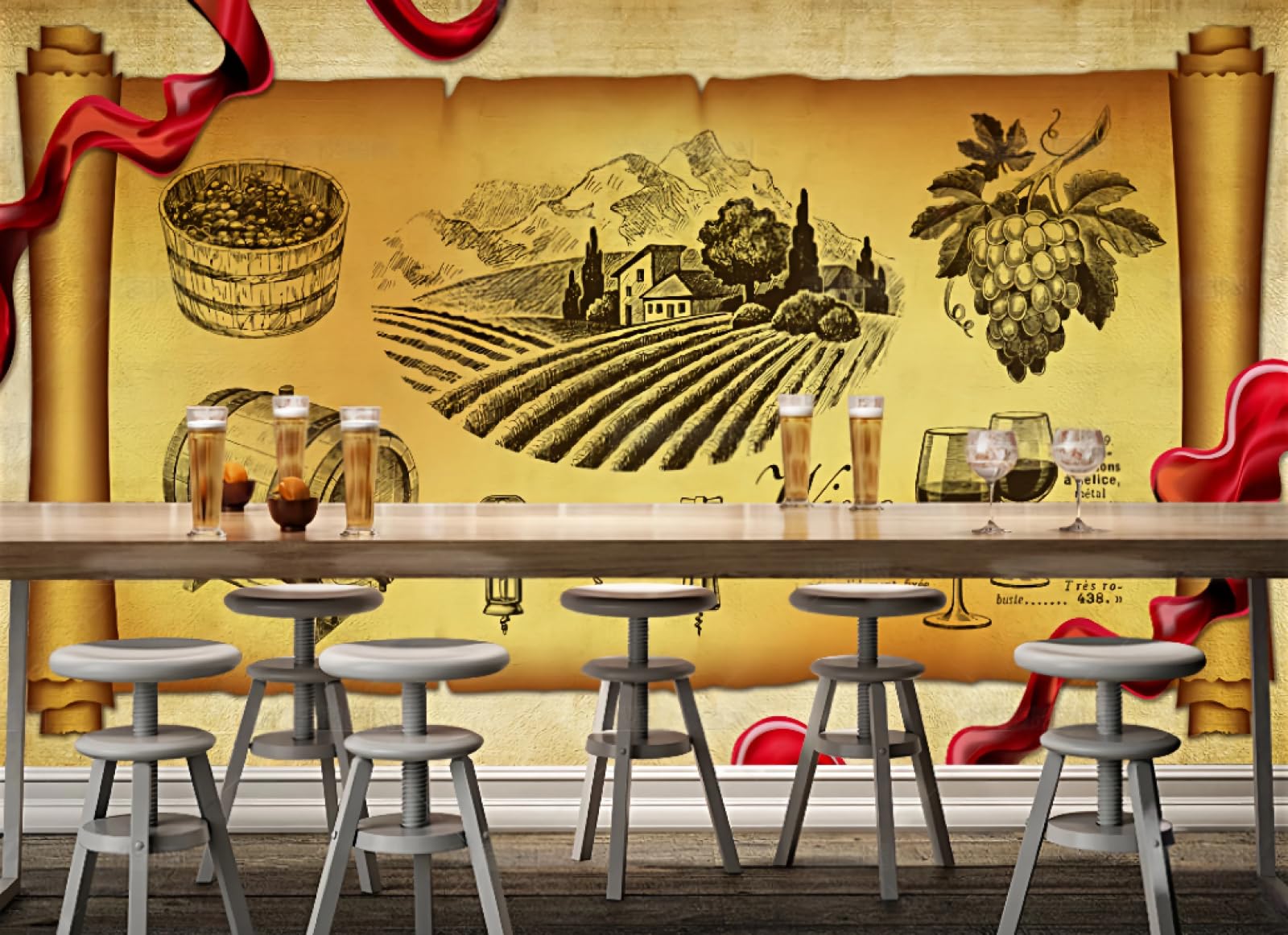 Vintage ręcznie malowana tapeta do piwnicy, baru, hotelu, kawiarni, restauracji, mural, 3D, 430 x 300 cm