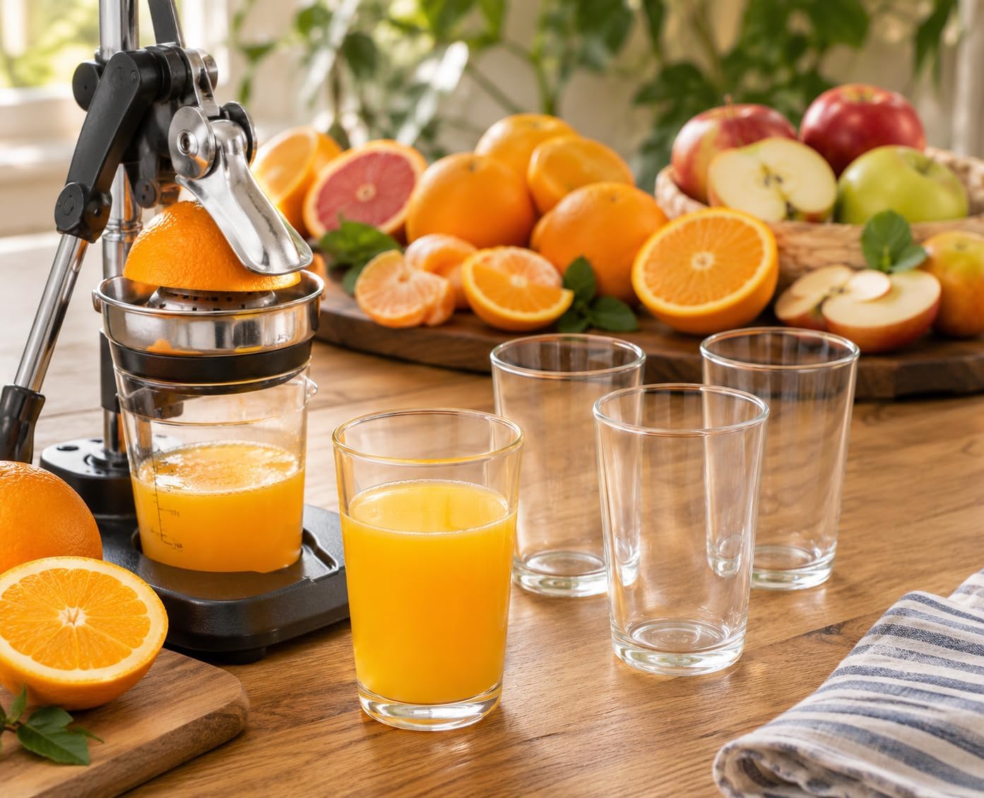 BOHEM'S Small Juice Glasses, Clear Glass Cups Tumblers, 7 Oz, Drinking Glassware for Orange Juice, Water, Milk, Coffee, Perfect for Tasting and Small Portions, Set of 4 (Style 1)