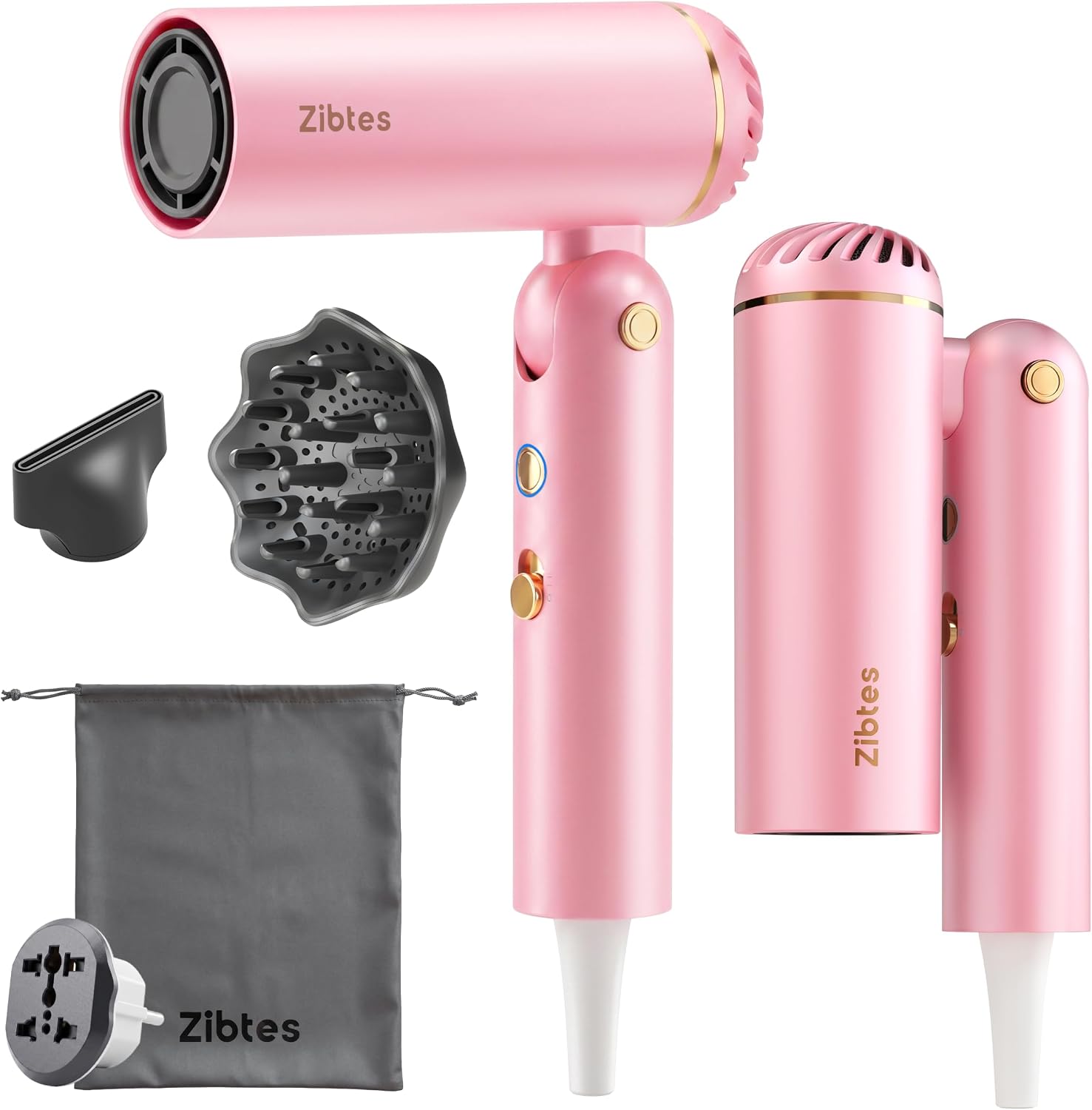 Dual Voltage Travel Hair Dryer with Diffuser, Ionic High-Speed BlowDryer.