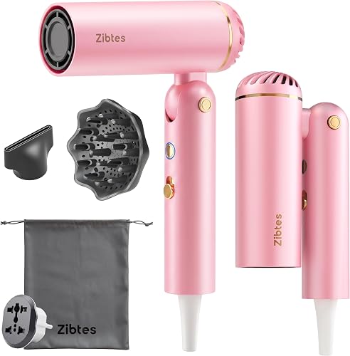 Dual Voltage Travel Hair Dryer with Diffuser, Ionic High-Speed BlowDryer.