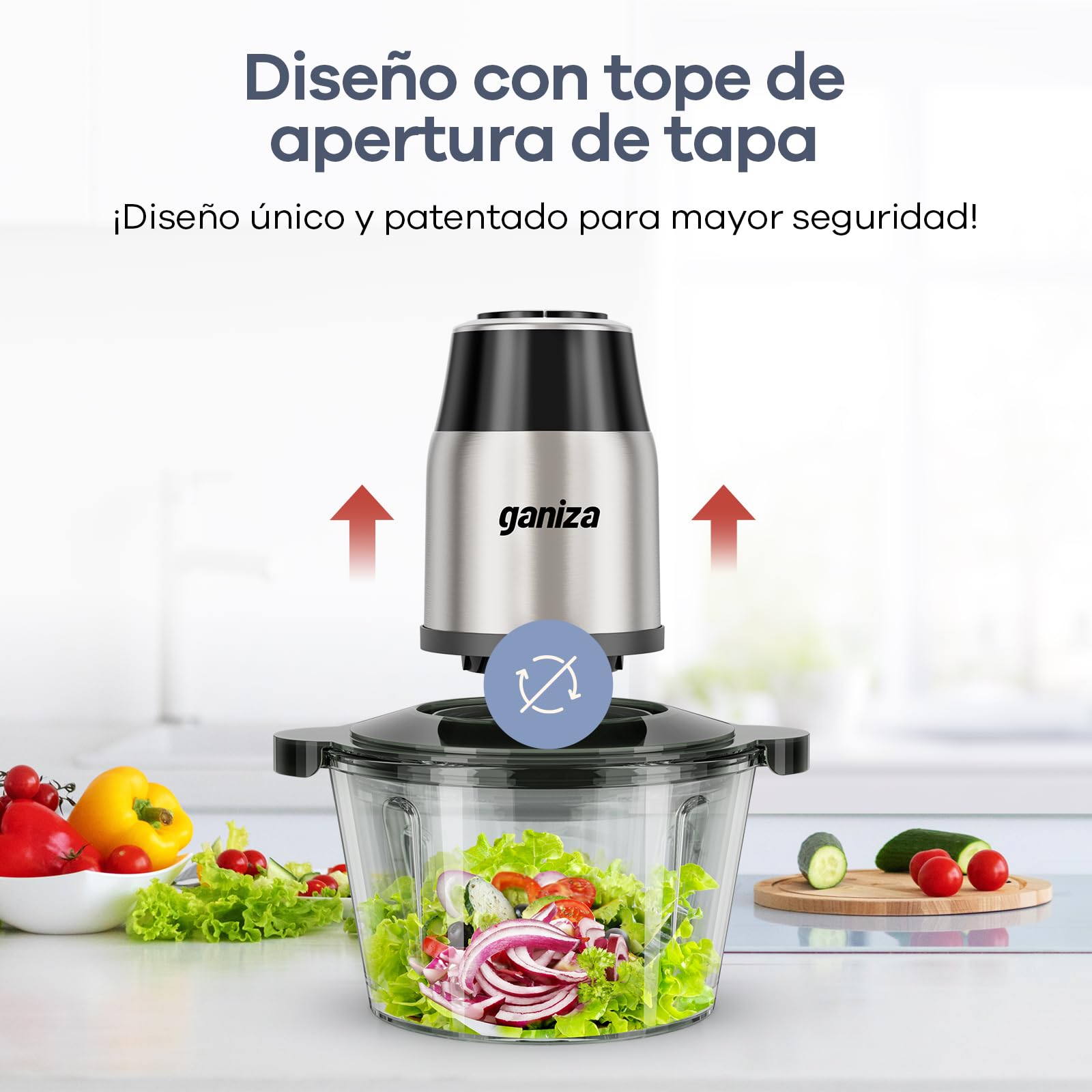Ganiza Picadora de carne eléctrica, procesador de alimentos con 2 recipientes (1,8 L + 1,8 L), 2 cuchillas dobles, 2 velocidades, picadora eléctrica multifuncional para carne, verduras y frutos secos