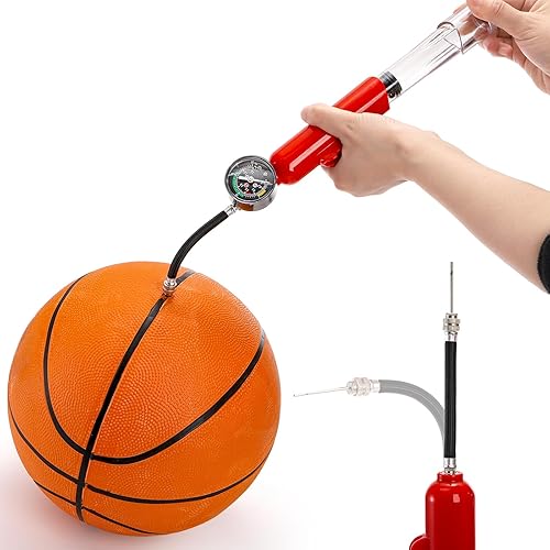 Miniatura 5 de Lawei Bomba de bola con manómetro, pelota deportiva de doble acción bomba compacta con agujas y boquillas, bombas de mano de aire portátiles para