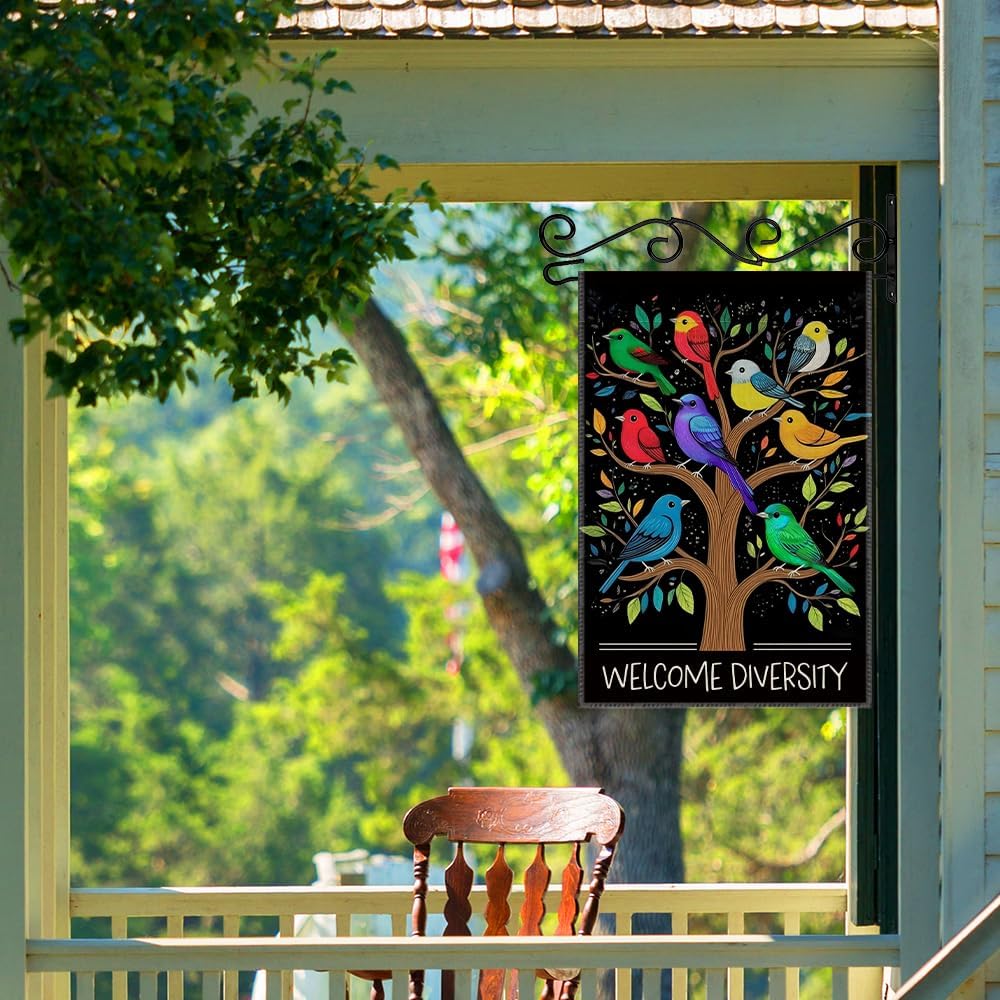 Welcome Diversity Garden Flag Yard Decoration Gifts, Double Sided Farmhouse Outdoor Lawn Decor Yard Flag, Funny Rainbow Diverse Birds Welcoming Sign, Unity Equality Community Pride Flags - Image 5