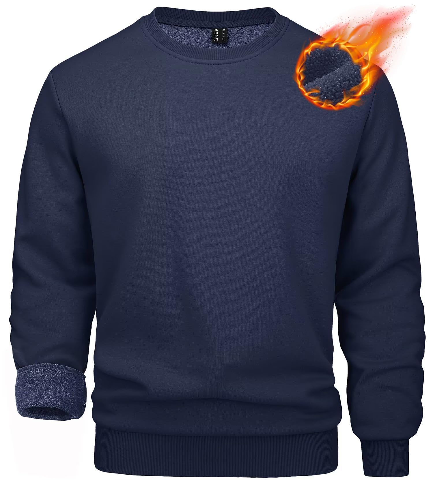 MAGCOMSEN Pullover Herren Warm Winter Gefütterte Sweatshirts Fleece Sweater | Rundhals Pulli, Ohne Kapuze, Hochwertiger Fleece-Futter,Warm Weich, Langarm Für Winter Herbst Arbeit&Outdoor Sport&Freizeit