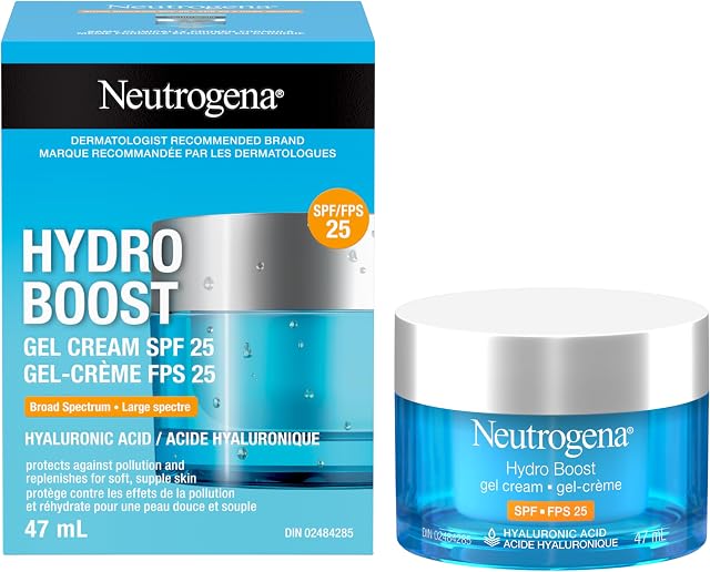 Neutrogena Hydro Boost Gel Cream Face Moisturizer with Sunscreen SPF – Hyaluronic Acid for Hydrated Skin – Fast Absorbing, Oil-Free, Non-Comedogenic 47mL