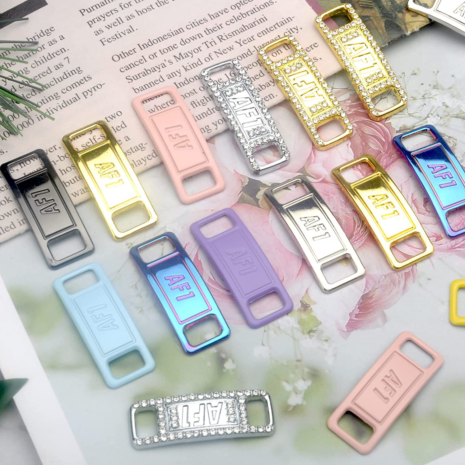 APOMOONS10 Pairs AF1 Metal Tag, Replacement AF1 Matte Silver Lace Tag Lock,  Fast Lace with Metal, Bling Shoelace Charms Set Shoe Accessories