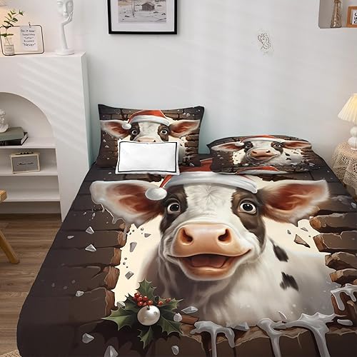 Vista 18 de Juego de sábanas de tamaño California King, sábanas de Navidad, sábanas y fundas de almohada, microfibra suave, bolsillo profundo y sin arrugas, 1