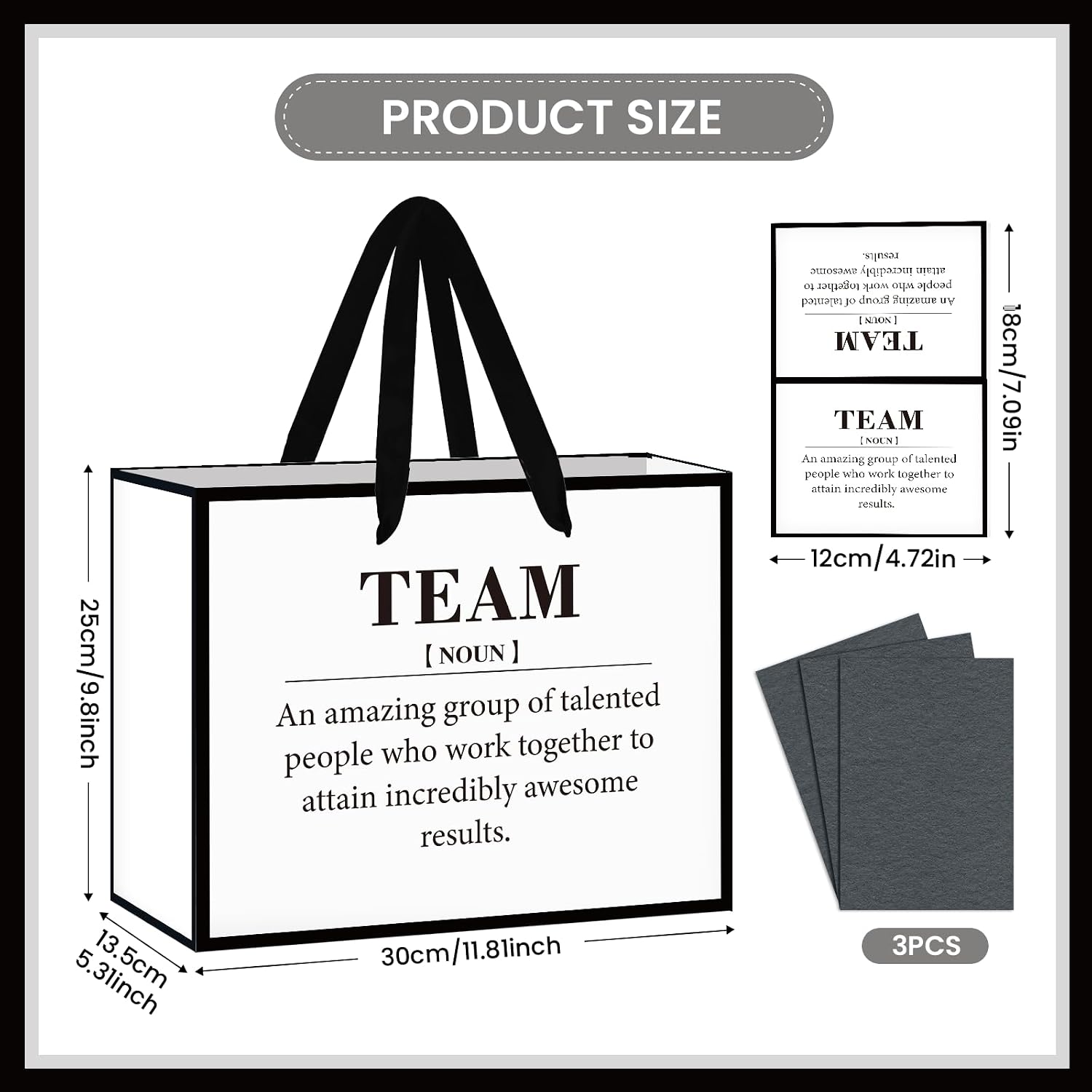 Team Appreciation Gift Bag Inspirational Team Wrapping Gift Bag with Tissue Paper and Card Black & White Employee Appreciation Gifts Thank You Decor for Coworkers Staffs Retirement Party Supplies image 3