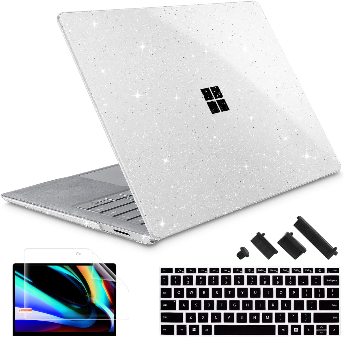 May Chen Case for 13.5" Microsoft Surface Laptop 3/4/5 with Alcantara Palm Rest Model 1867 1958 1950 (2019 2021 2022), Plastic Hard Shell Case with Keyboard Cover + Screen Protector, Clear Glitter